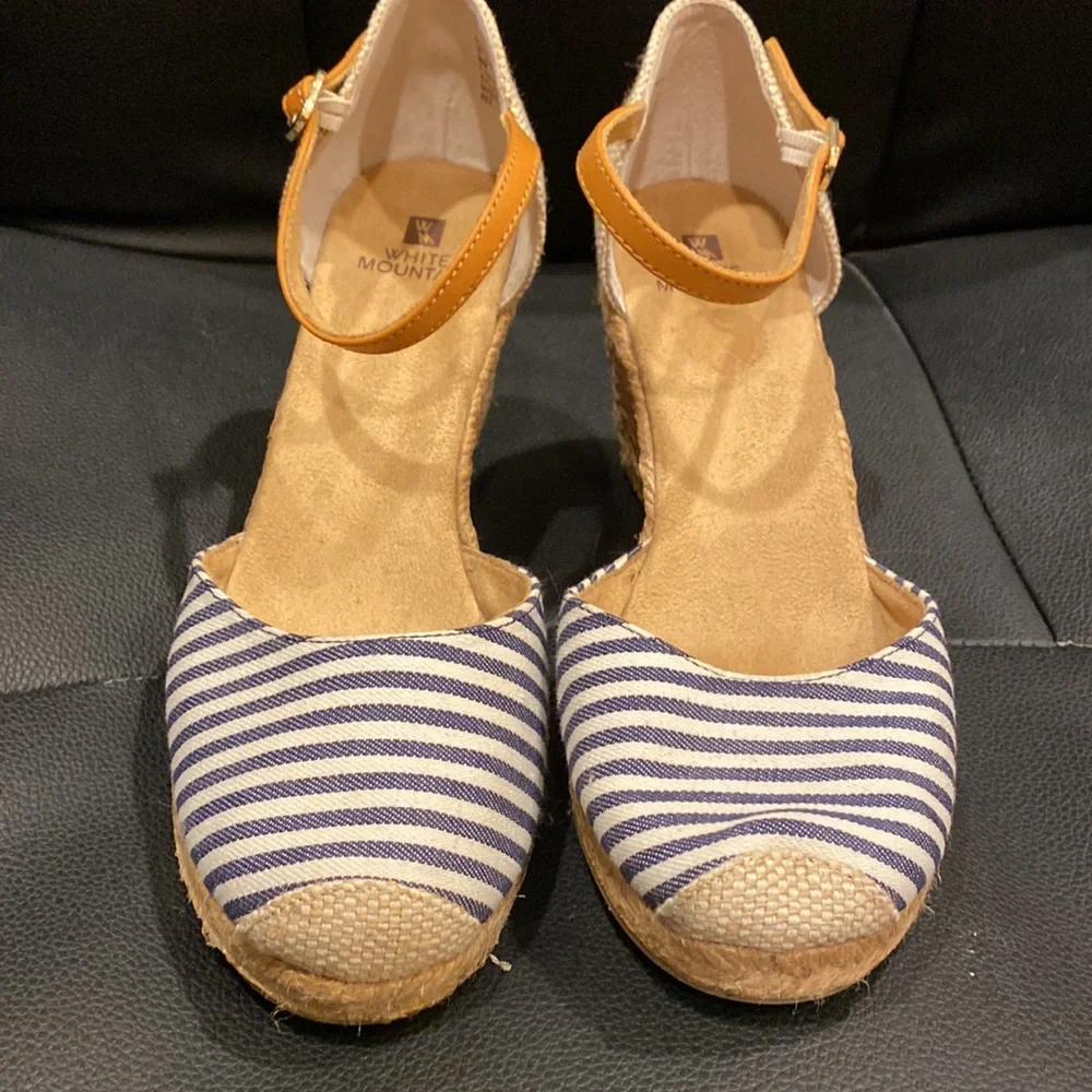 White Mountain striped denim espadrille wedges